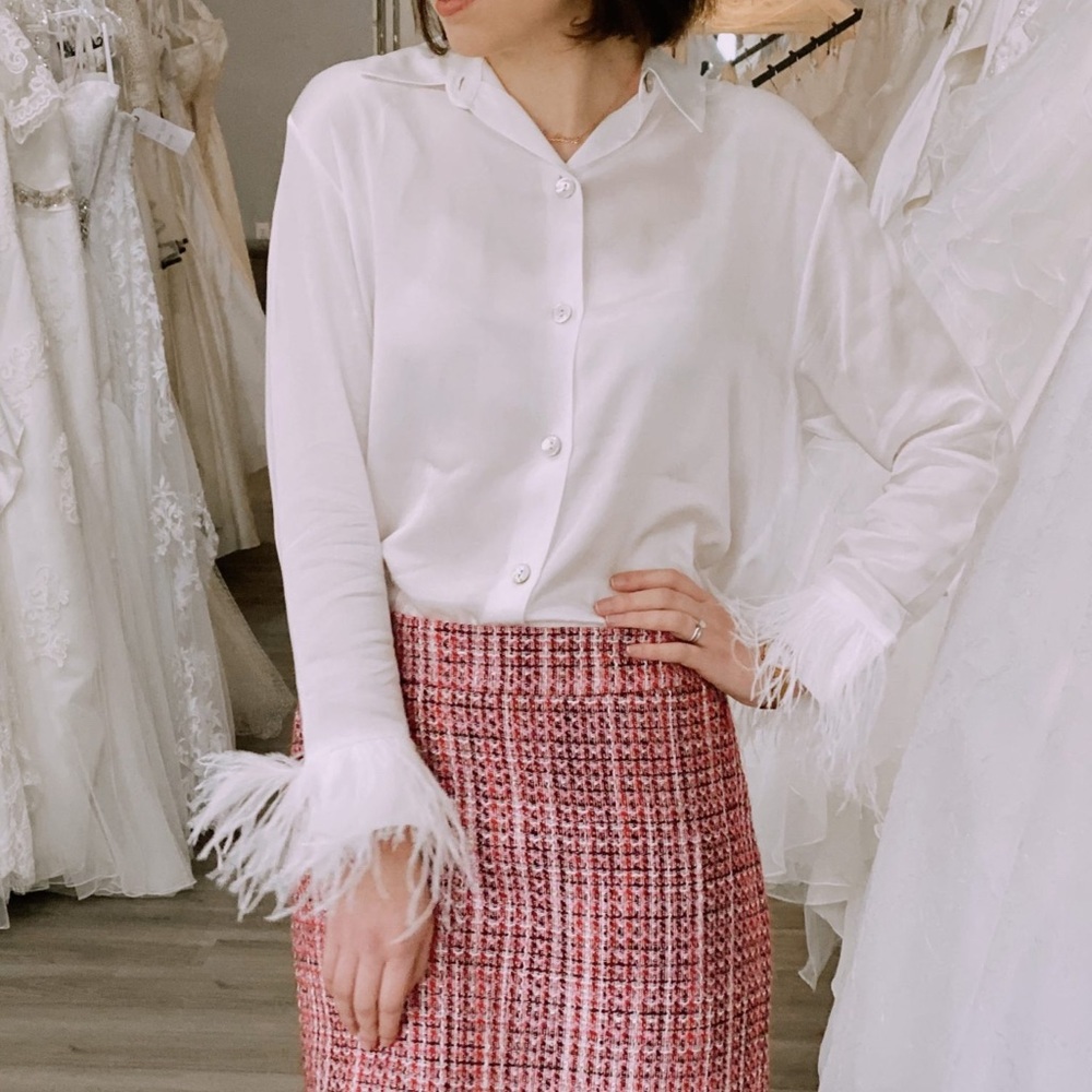 Zara Satin Blouse with Feather Trim